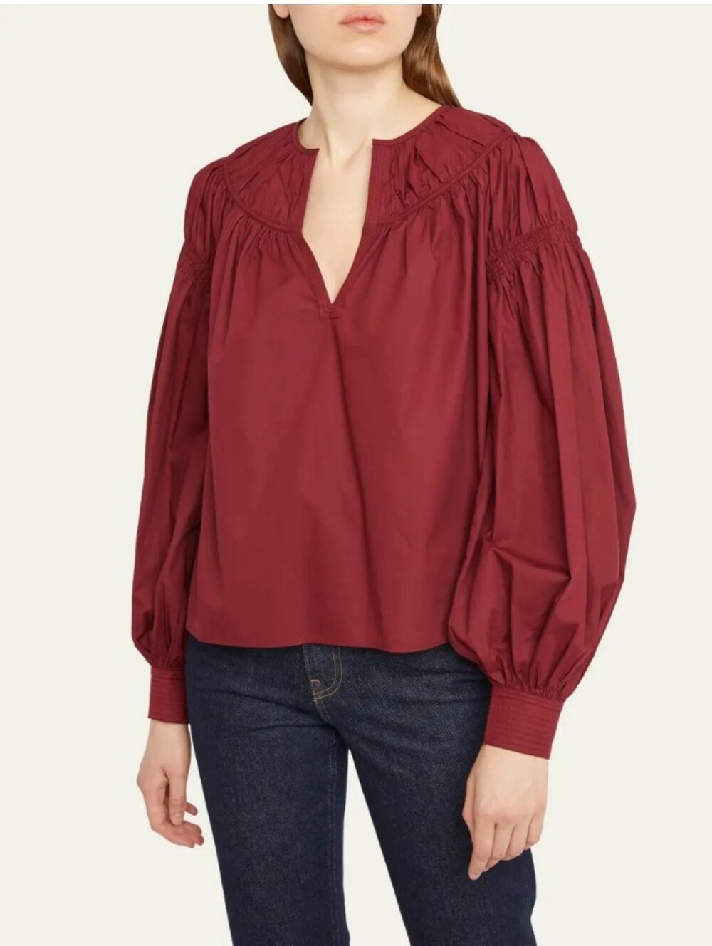 Ulla Johnson Bishop-Sleeve Ora Blouse In Bordeaux